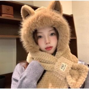 หมวกกันหนาวไหมพรมประดับมุก มีปอมๆๆ สำหรับผู้หญิงฤดูหนาว หวานน่ารัก หมวกแมวน้ำตาล